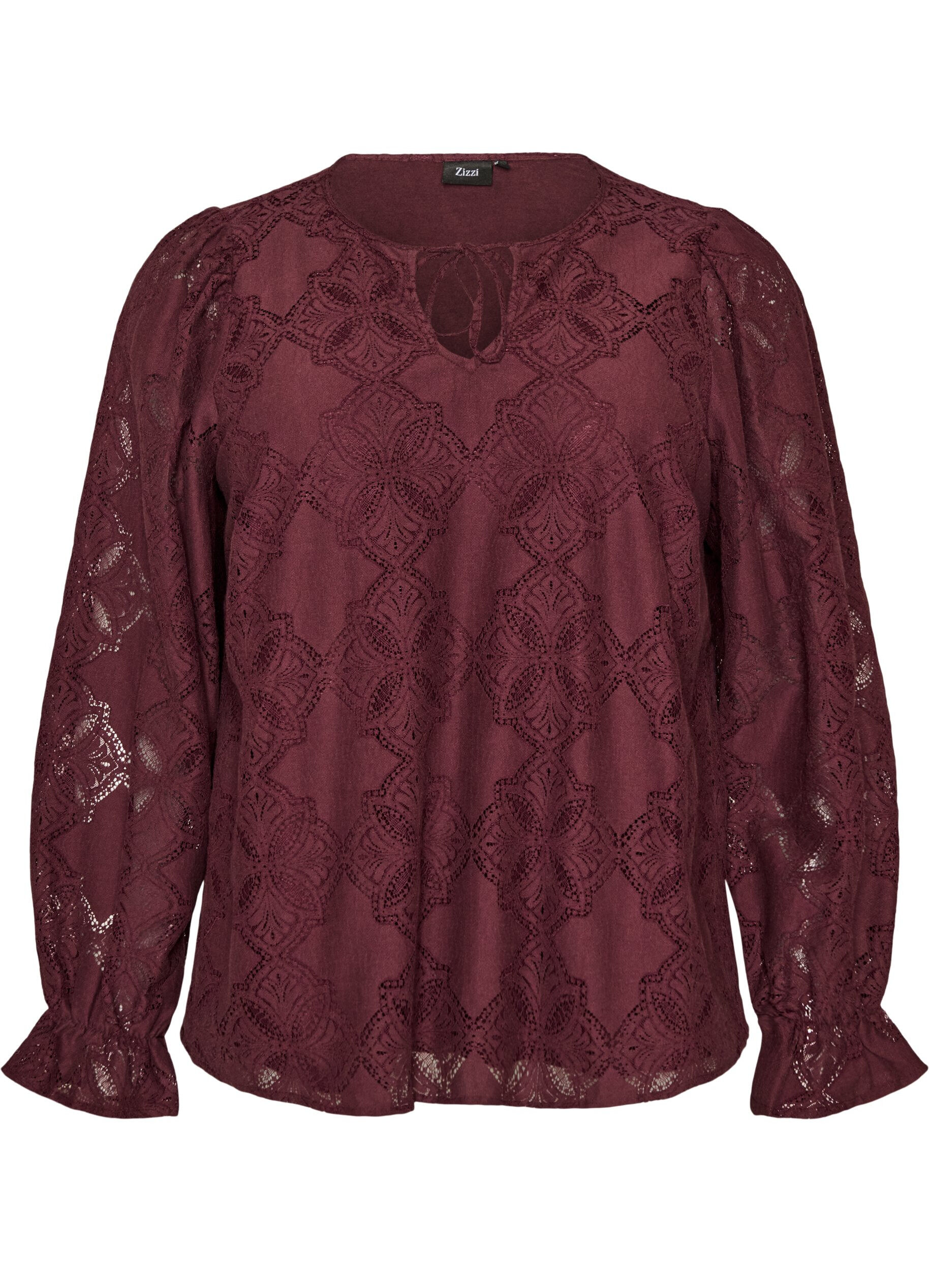 ZizziLangarmbluse mit Spitzenmuster, Dunkles Bordeaux, Packshot image number 0