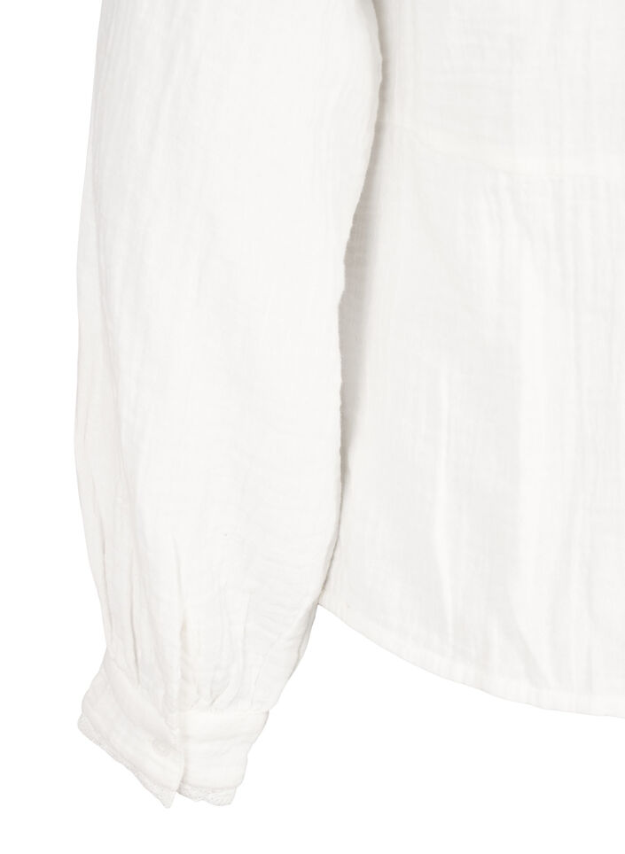 Baumwoll-Musselinbluse mit Häkeldetails, Vanille, Packshot image number 3