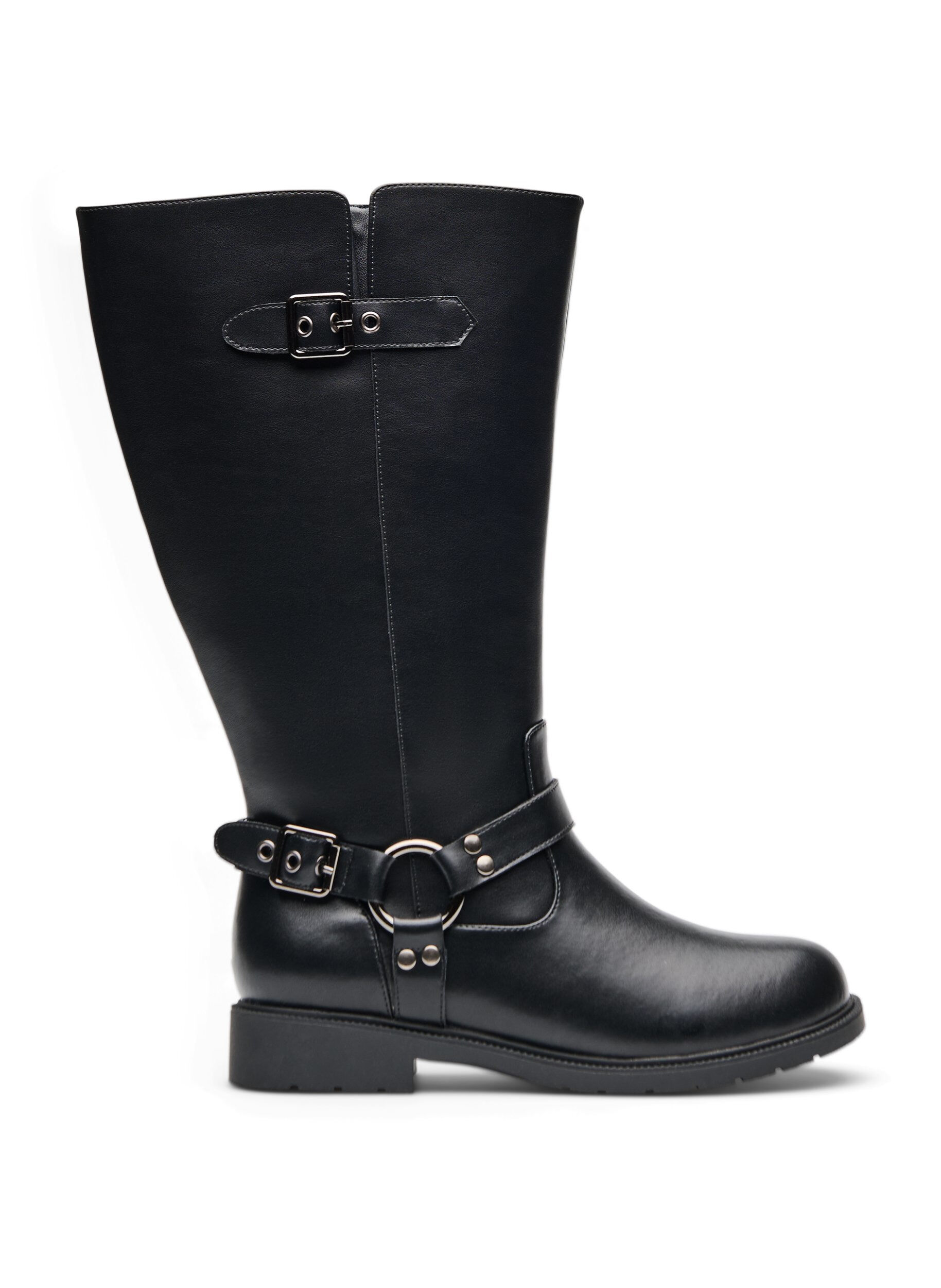 ZizziHoher Stiefel aus Leder mit Zierschnallen, Schwarz, Packshot image number 0