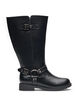 Hoher Stiefel aus Leder mit Zierschnallen, Schwarz, Packshot image number 0