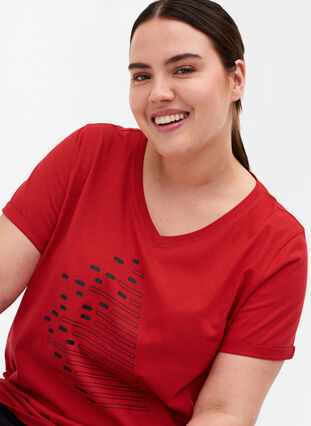 Trainings-T-Shirt aus Baumwolle mit Aufdruck, Haute Red, Model image number 2