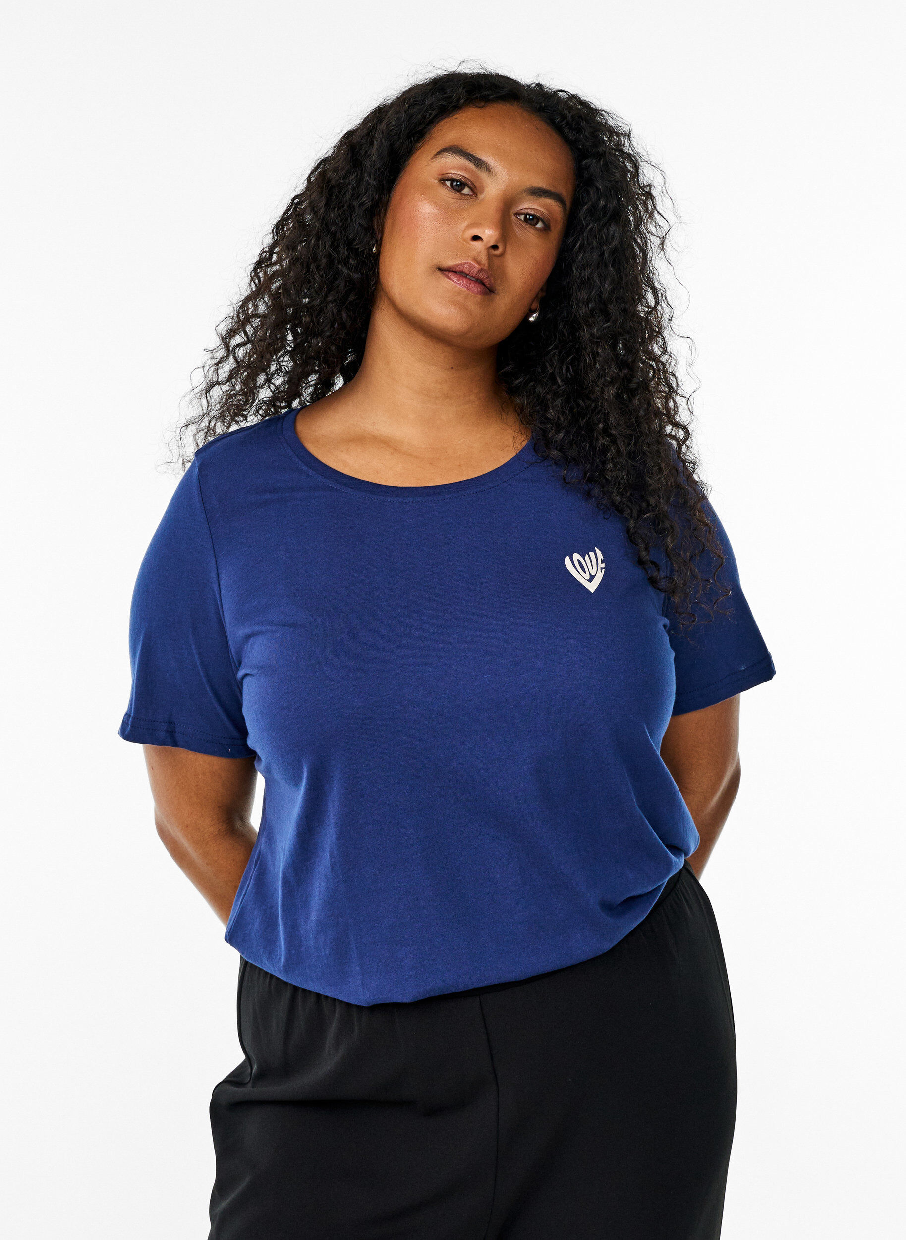 Zizzi FLASH - T-Shirt mit Print, Blau, Model image number 0
