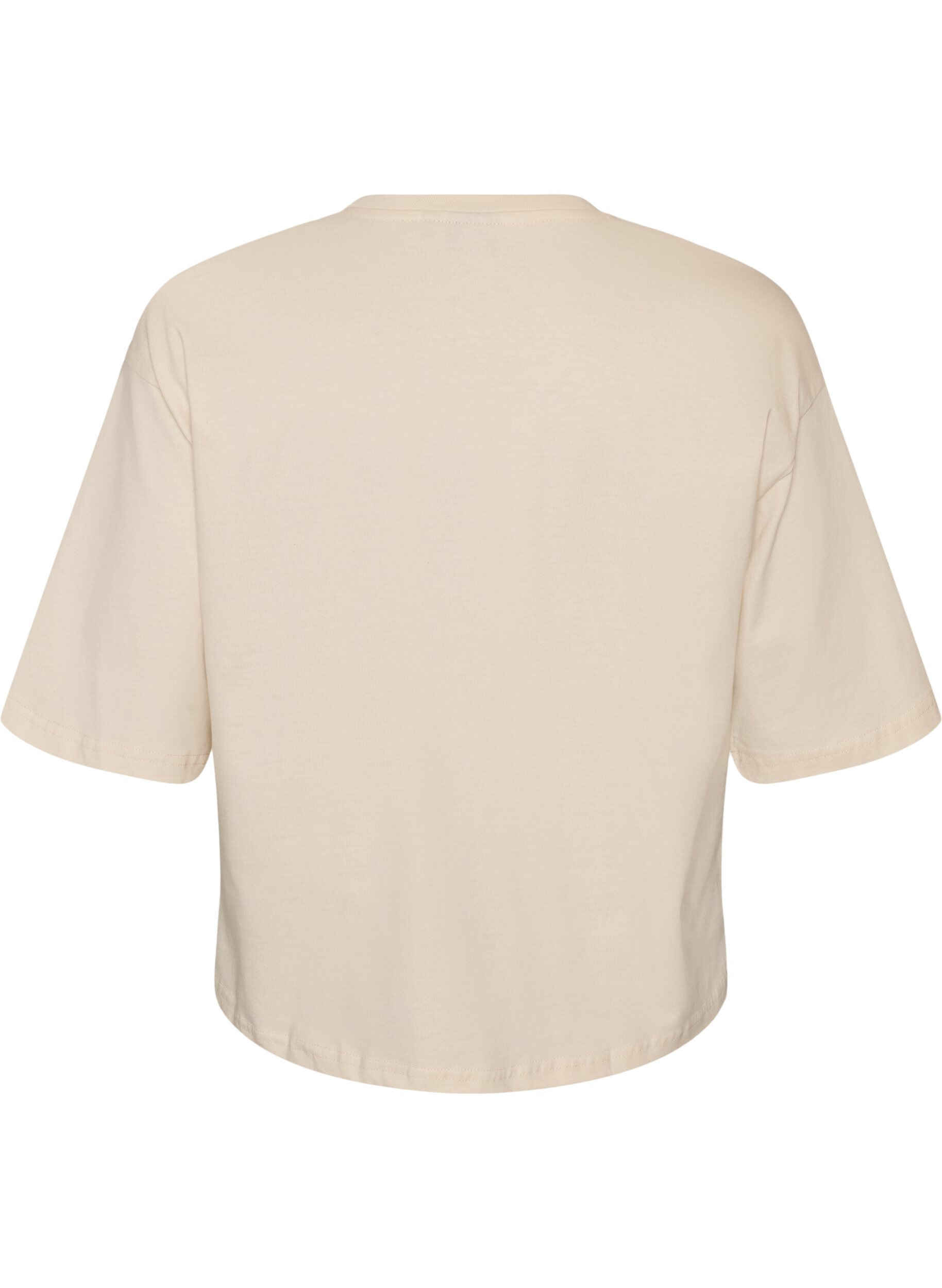 ZizziT-Shirt mit Textaufdruck und Badges, Beige, Packshot image number 1