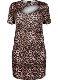 Eng anliegendes Kleid mit Leopardenmuster und Cut-Out, Leopard AOP, Packshot
