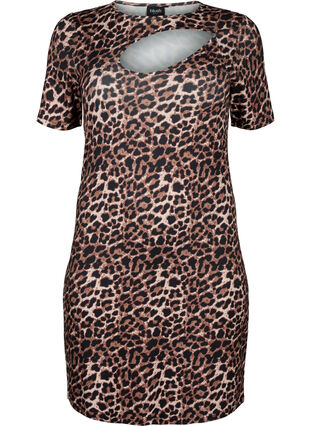 Eng anliegendes Kleid mit Leopardenmuster und Cut-Out, Leopard AOP, Packshot image number 0