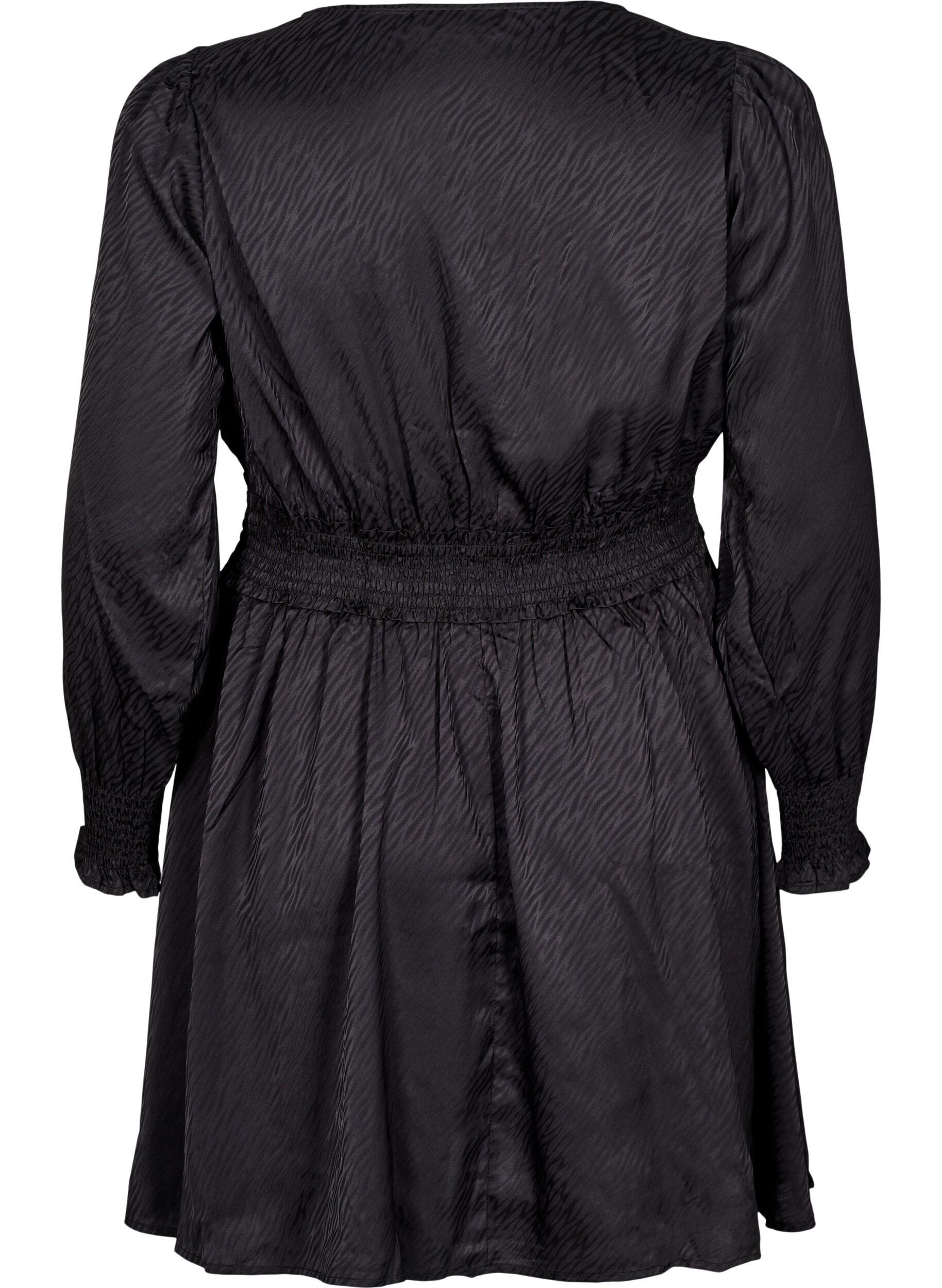 Zizzi Kleid mit Smockdetails, Schwarz, Packshot image number 1