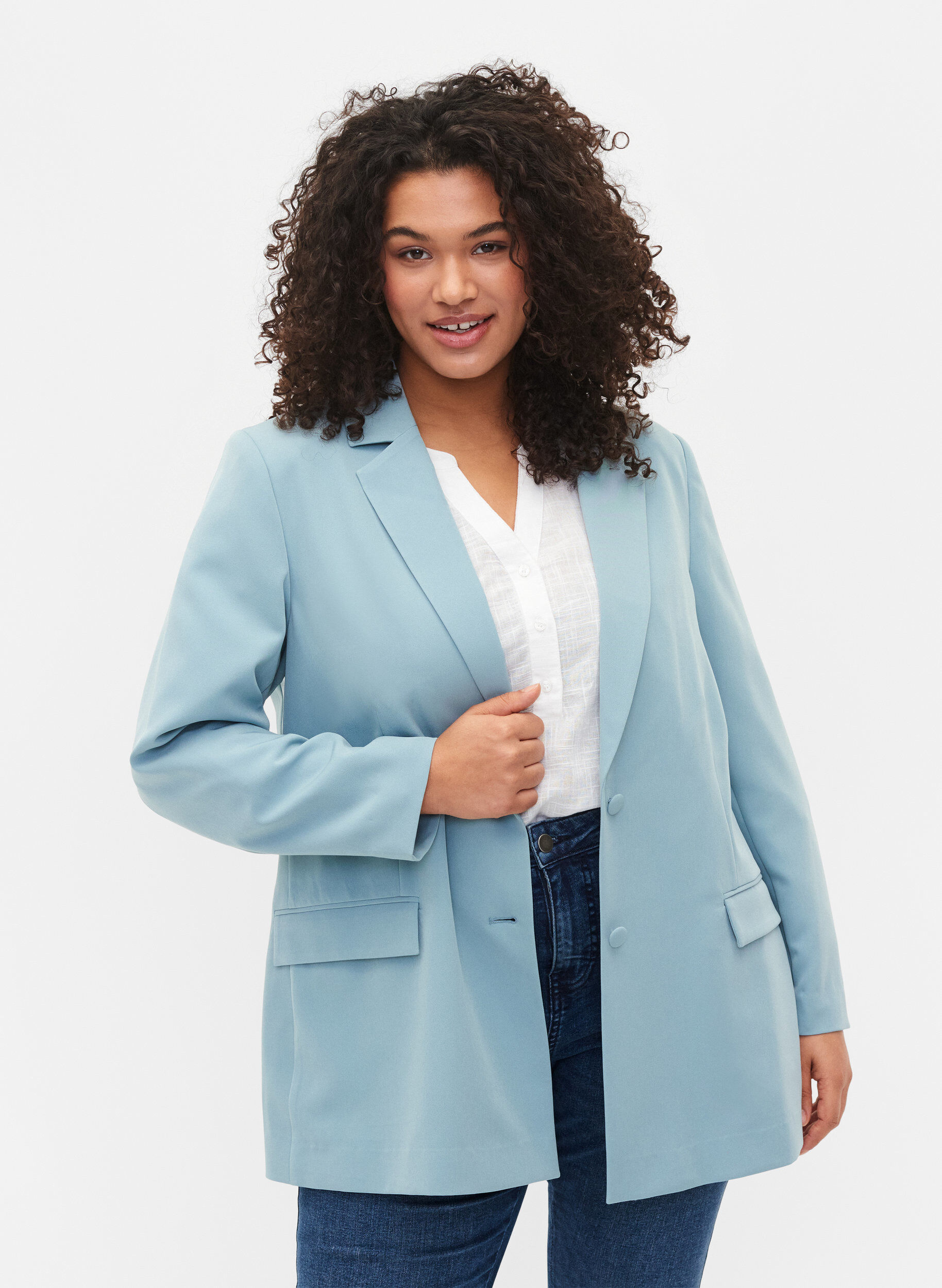 Zizzi Klassischer Blazer mit Knopfverschluss, Citadel, Model image number 0