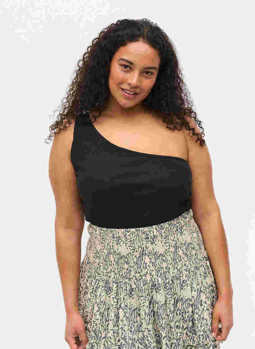 One-Shoulder Top aus Baumwolle, Black, Model image number 0