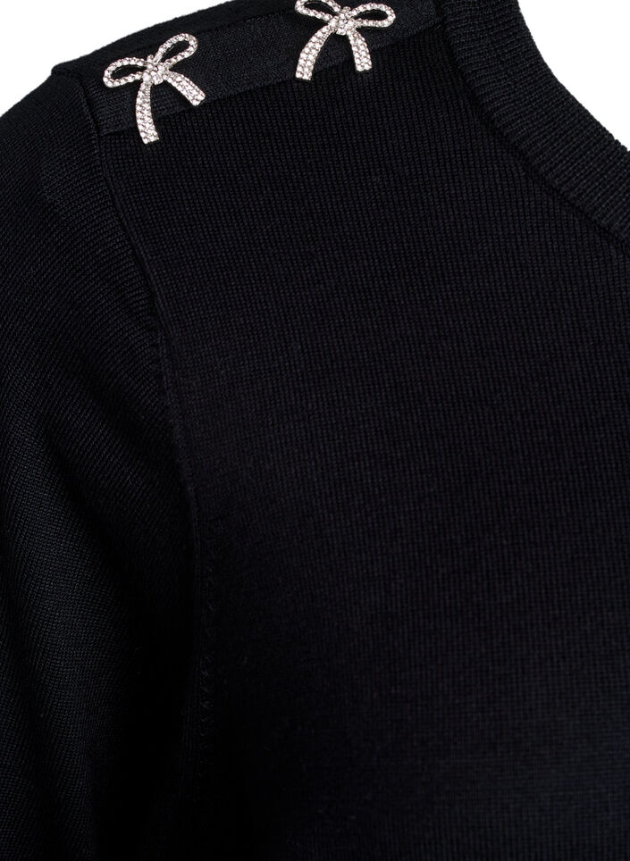 Strickbluse mit kurzen Ärmeln und kleinen Schleifen, Schwarz, Packshot image number 3