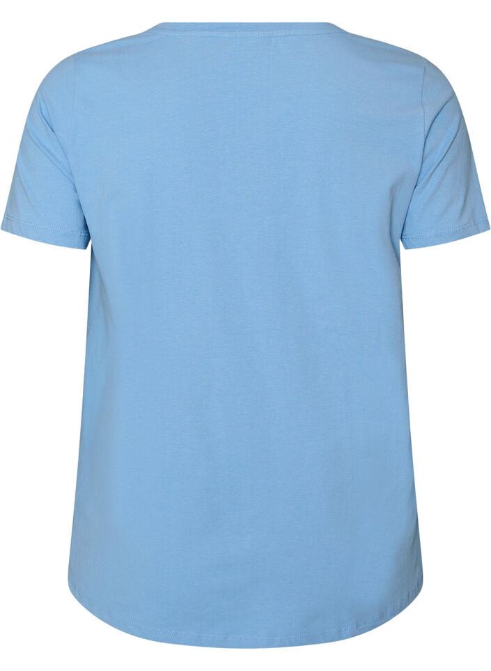 Einfarbiges basic T-Shirt aus Baumwolle, Blau, Packshot image number 1