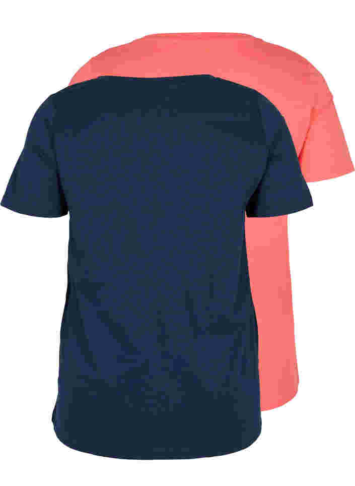 2er-Pack basic T-Shirts aus Baumwolle, Navy B/Dubarry, Packshot image number 1