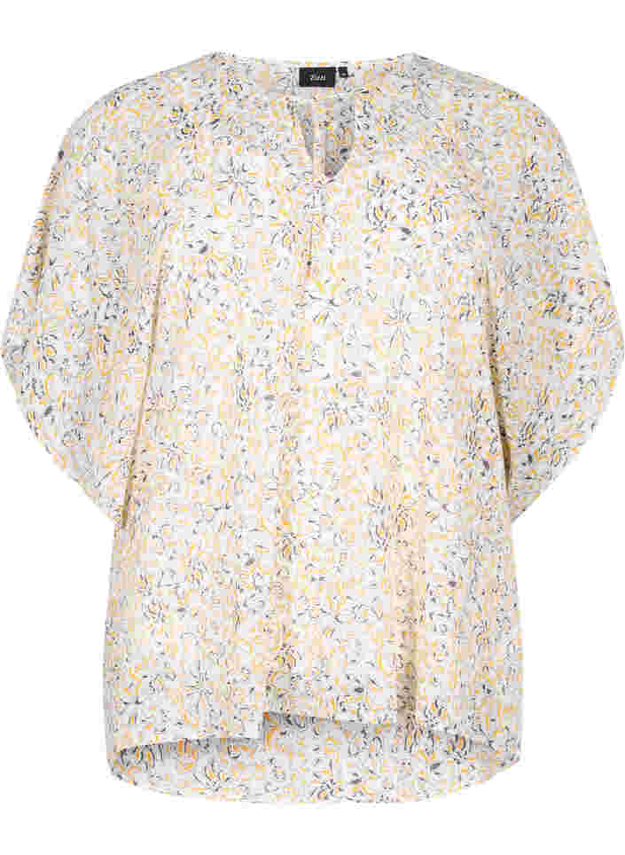 Kurzarm Bluse mit Bindeschnüren und Print , Icicle Flower AOP, Packshot image number 0
