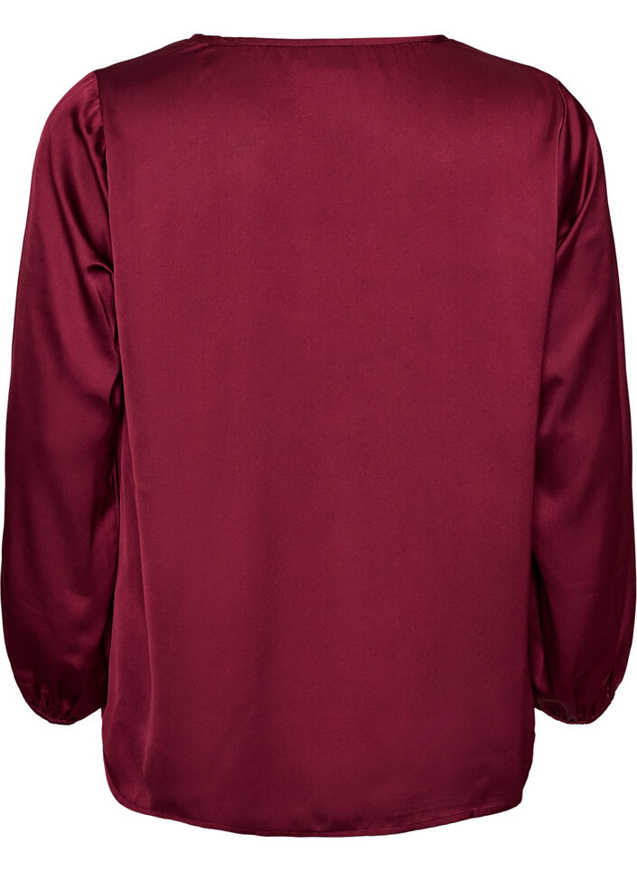 Satinbluse mit Spitzenapplikation und Perlen, Rot, Packshot image number 1