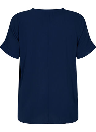 Kurzärmelige Bluse mit V-Ausschnitt, Navy Blazer, Packshot image number 1