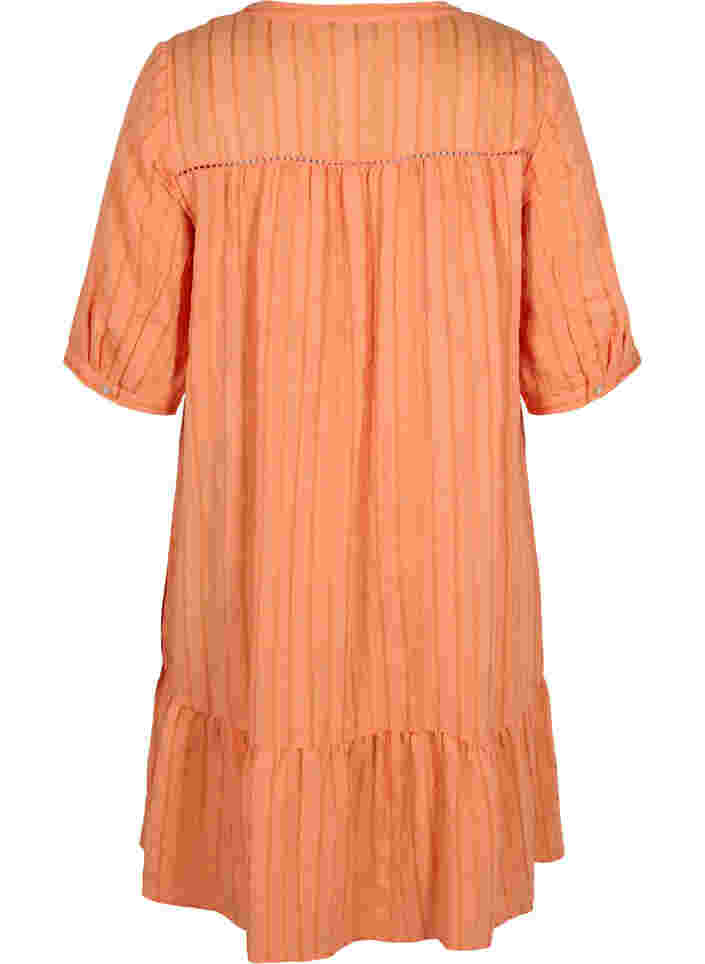 gestreiftes Viskose Kleid mit Spitzenbändern, Nectarine, Packshot image number 1
