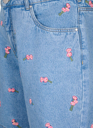 Denim-Shorts mit aufgestickten Blumen, Light Blue AOP, Packshot image number 2