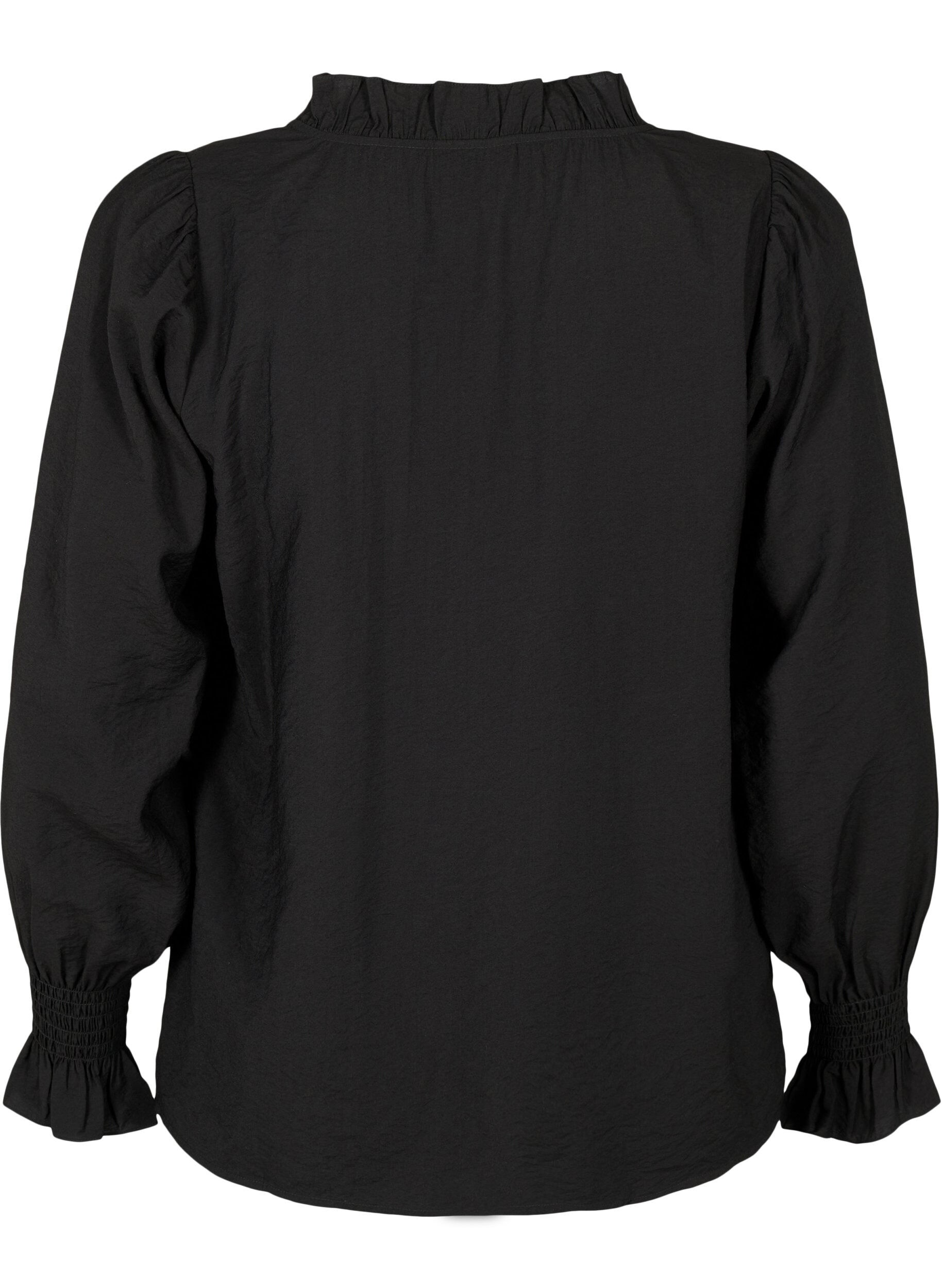Zizzi Lang&auml;rmelige Viskosebluse mit R&uuml;schendetails, Black, Packshot image number 1