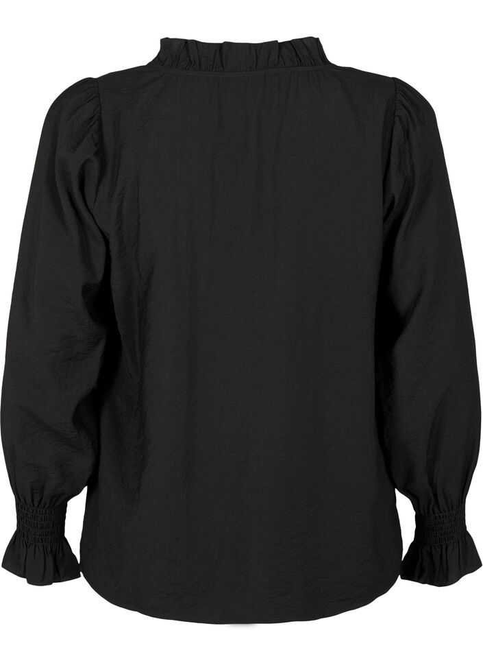 Langärmelige Viskosebluse mit Rüschendetails, Black, Packshot image number 1
