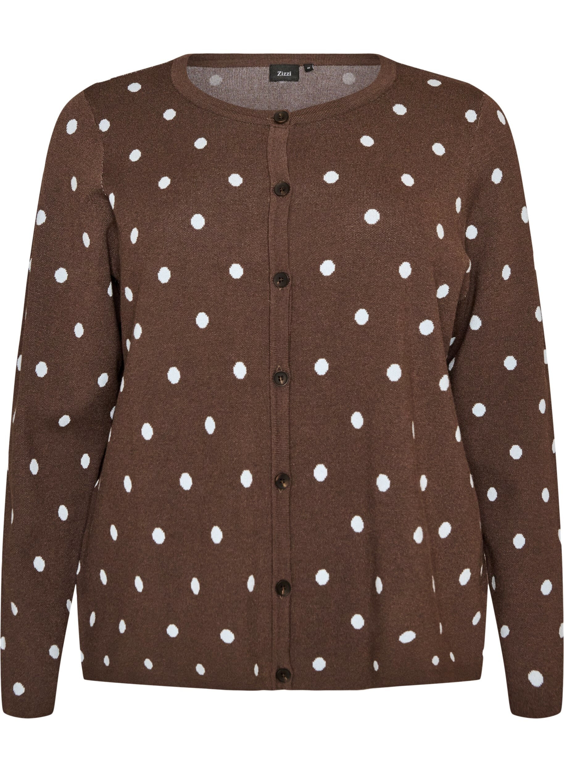 ZizziStrickjacke mit Punkten und Knopfverschluss, Braun, Packshot image number 0
