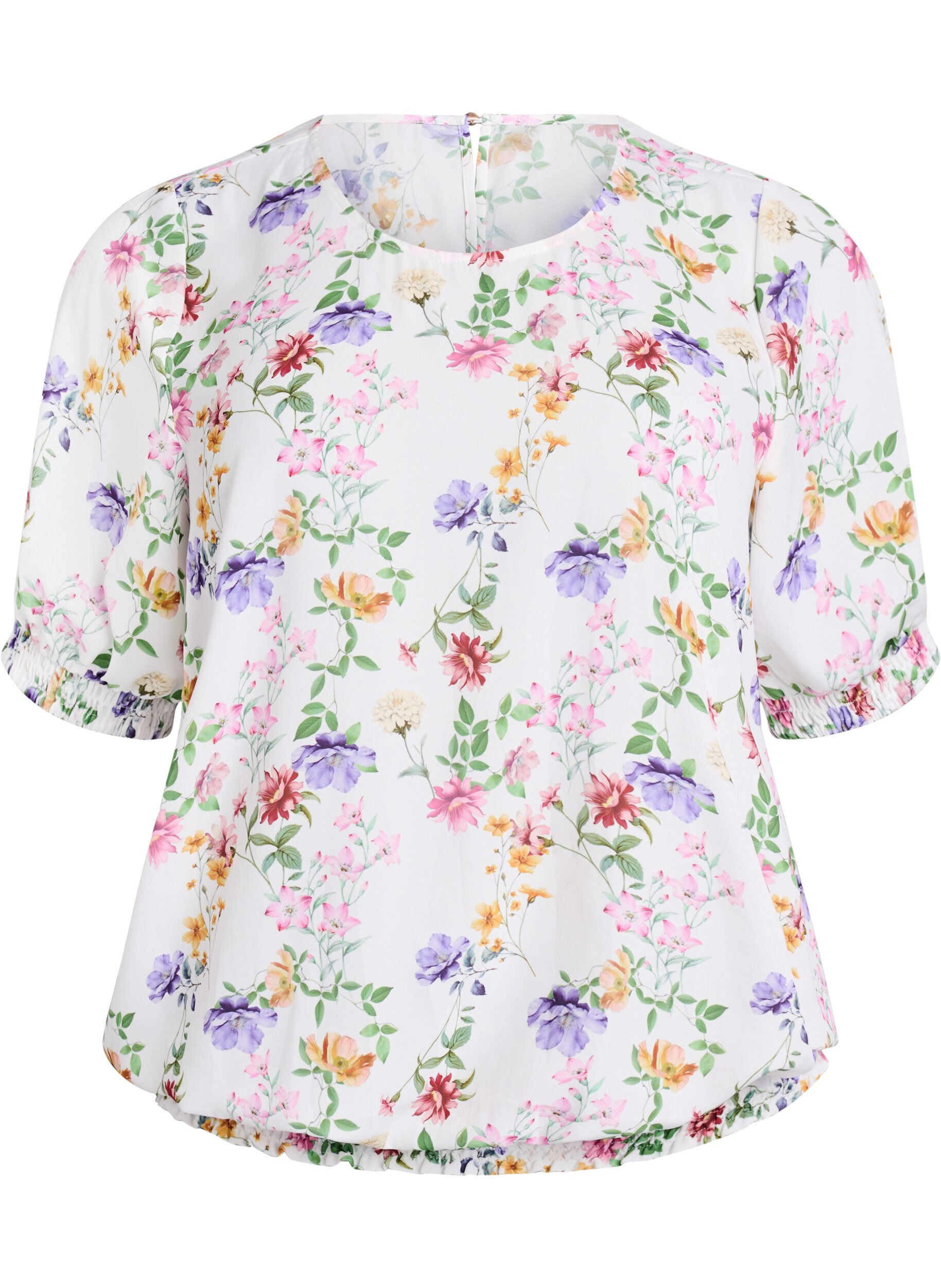 Zizzi Gebl&uuml;mte Bluse mit Puff&auml;rmeln, Rot, Packshot image number 0