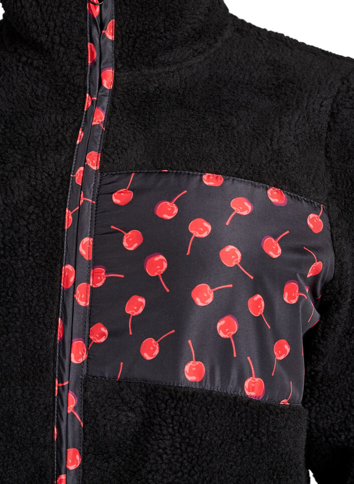 Jacke aus Teddyfleece mit Kirschdetails, Schwarz, Packshot image number 2