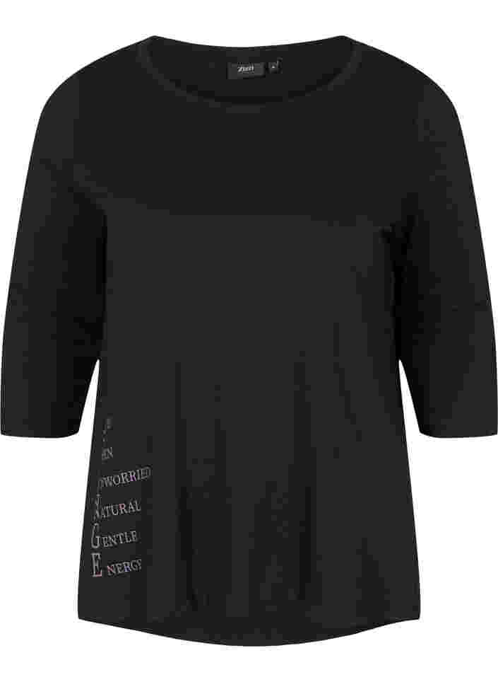 Baumwoll-T-Shirt mit 3/4 Ärmeln, Black LOUNGE, Packshot image number 0