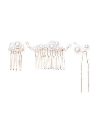 3er-Pack Haarspangen mit Perlen, Pearl, Packshot image number 0