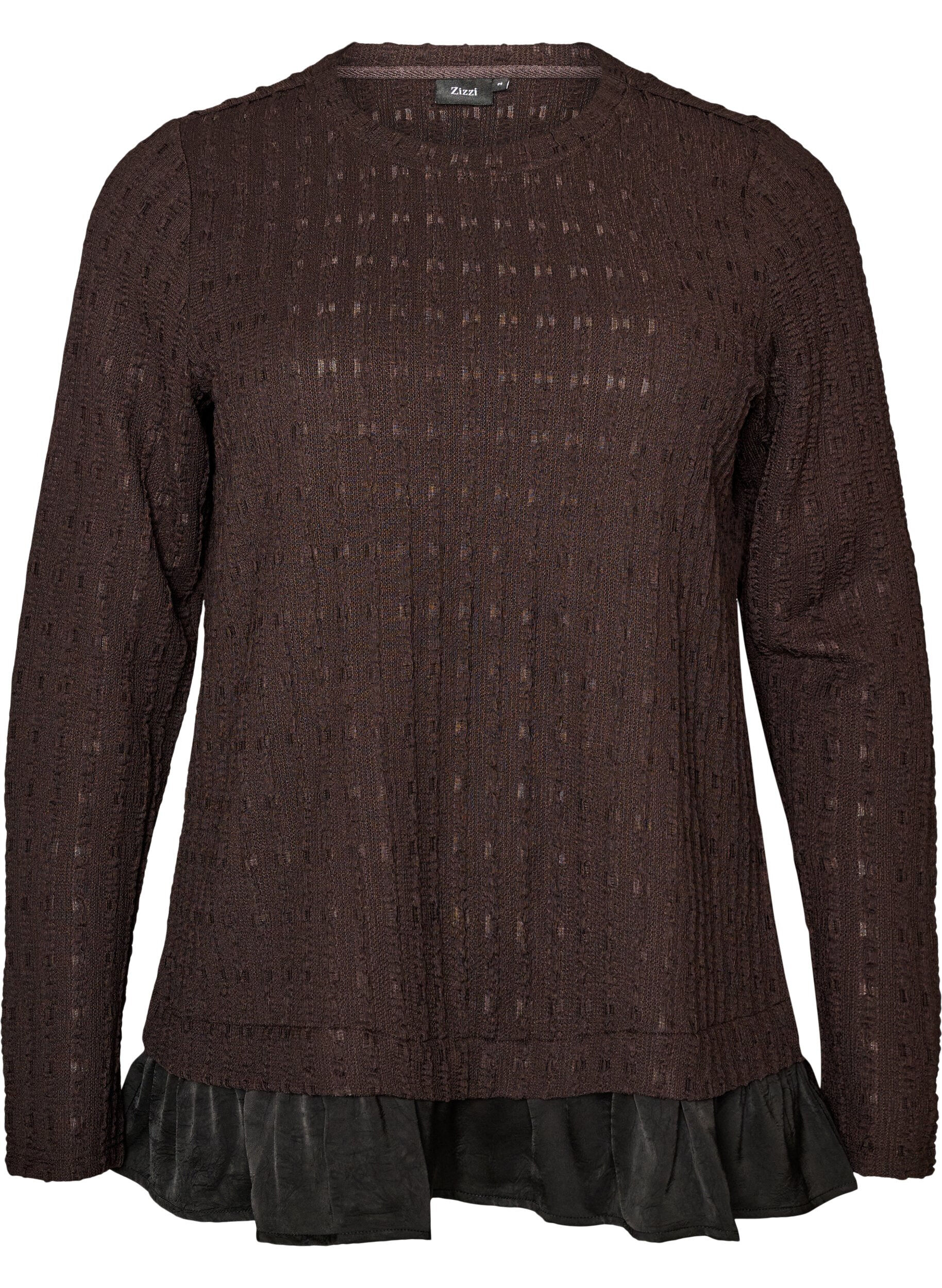 ZizziStrukturierte Bluse mit R&uuml;schensaum, Braun, Packshot image number 0