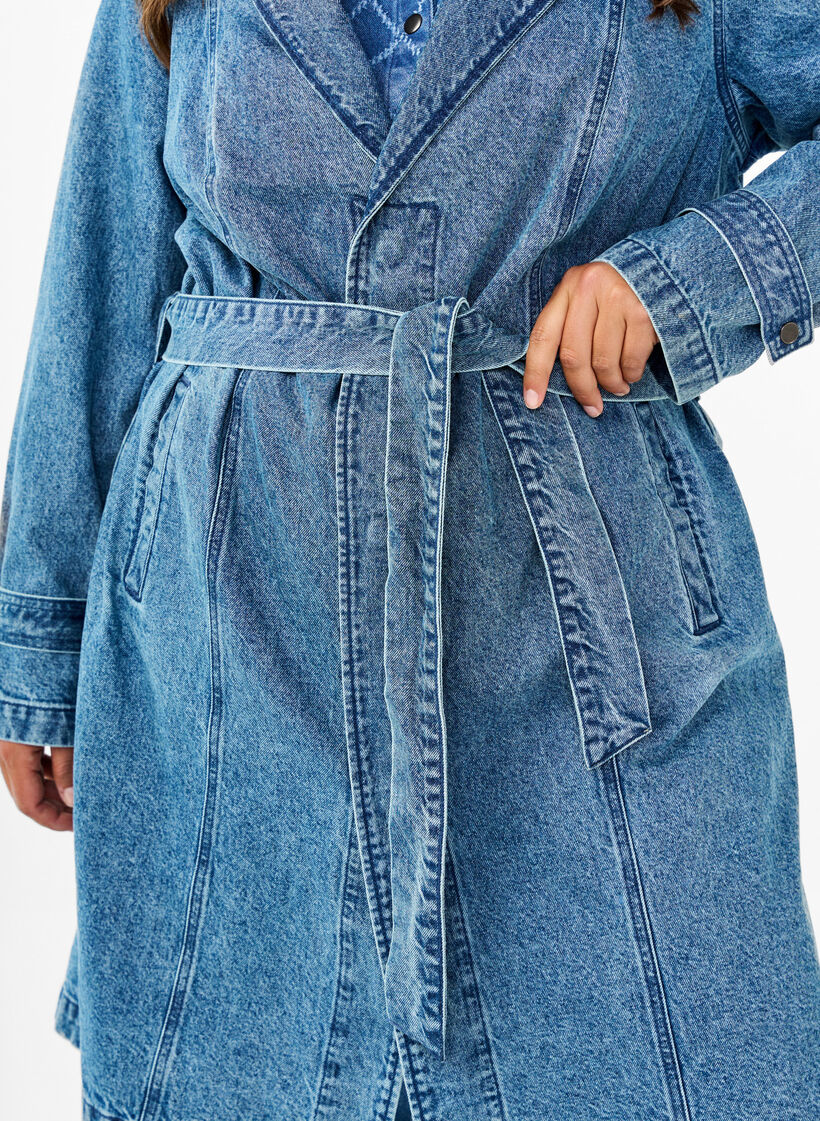 Denim-Trenchcoat mit Gürtel, Blue Denim, Model image number 3
