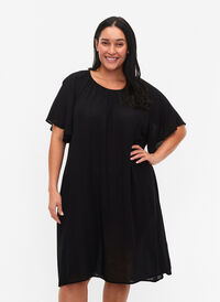 Kleid aus Viskose mit kurzen Ärmeln, Black, Model