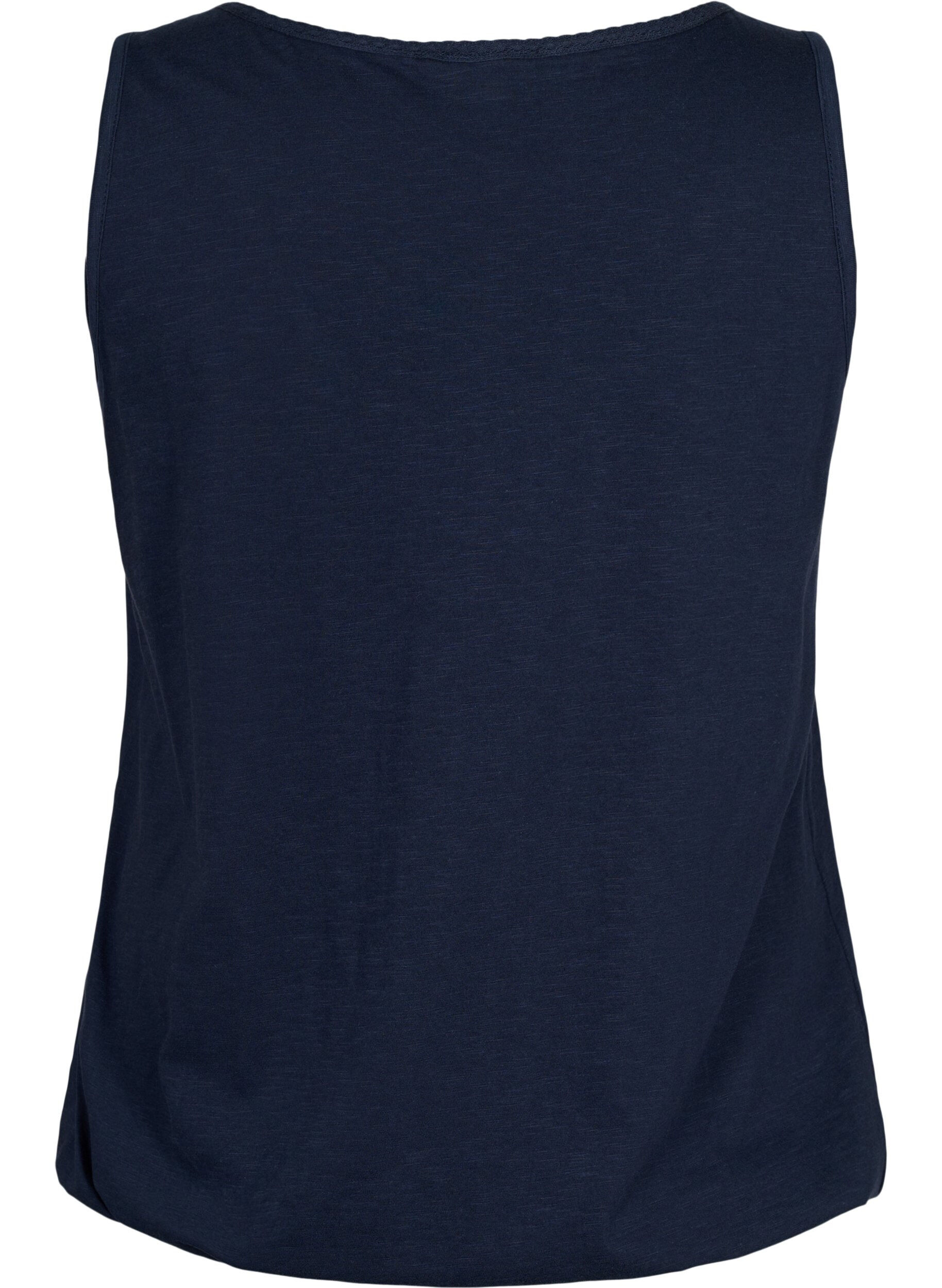 Zizzi Top aus Baumwolle mit Spitzenbesatz, Navy Blazer, Packshot image number 1