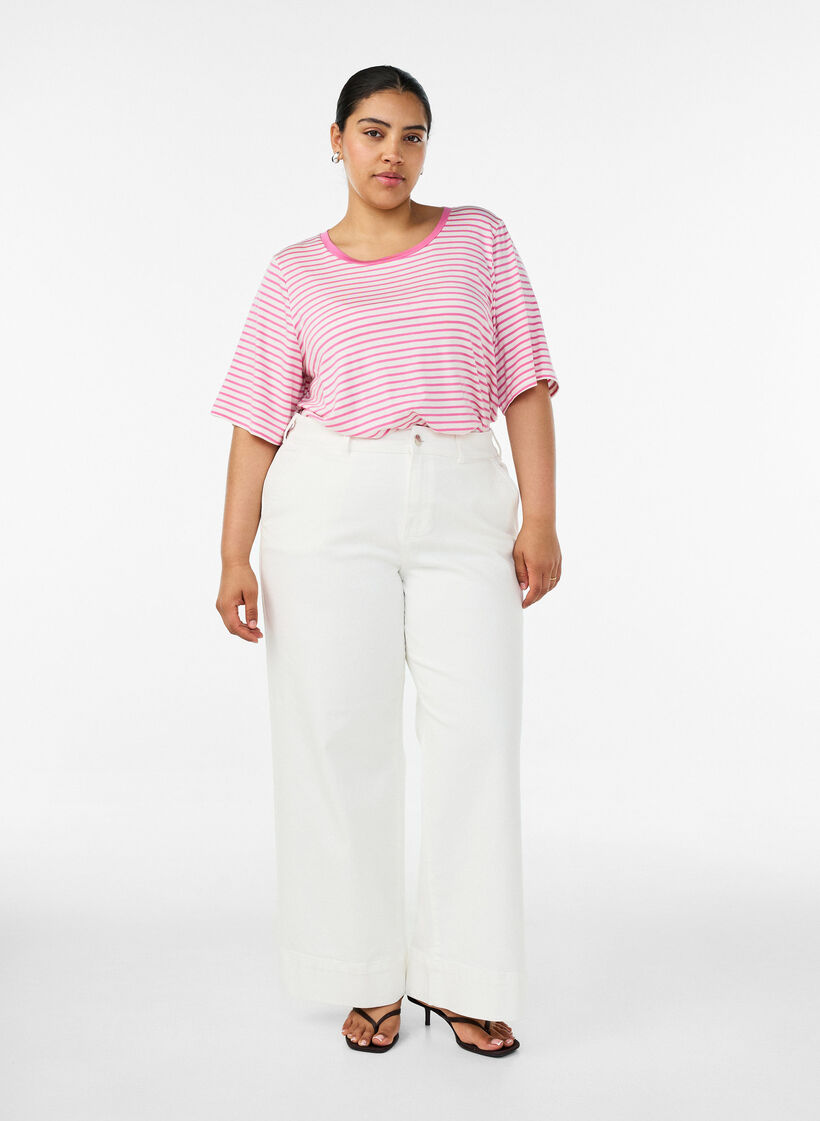 Gestreiftes T-Shirt aus TENCEL&trade; Lyocell, Pink, Model image number 1