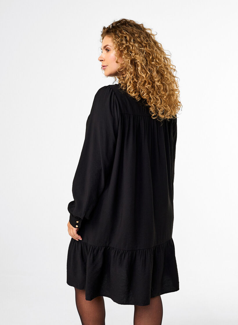 Kurzes Kleid mit Rüschenkragen, Black, Model image number 1