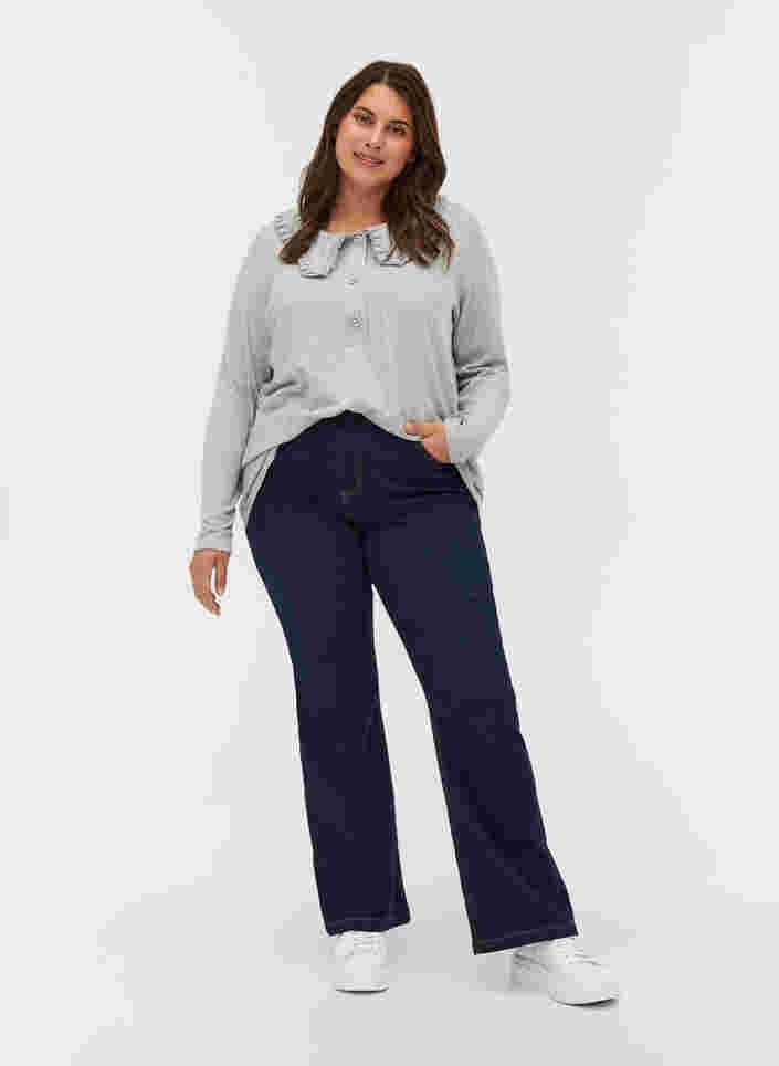 Hochtaillierte Ellen Jeans mit Bootcut, Dark blue denim, Model image number 0