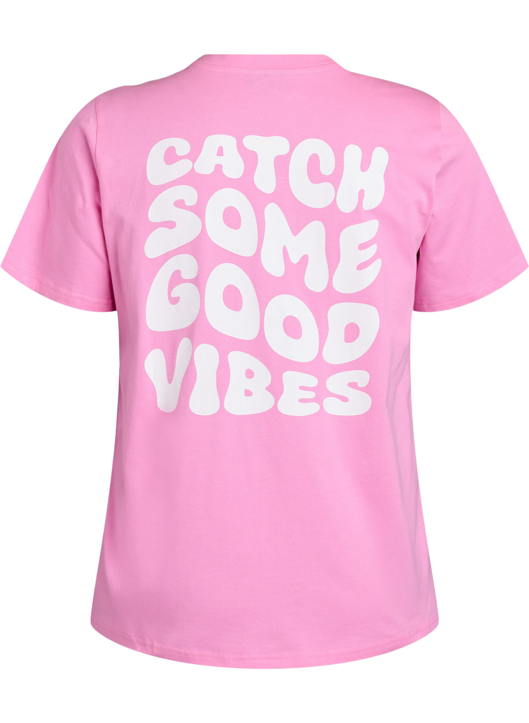 Zizzi T-Shirt aus Bio-Baumwolle mit Textmotiv, Pink, Packshot image number 1