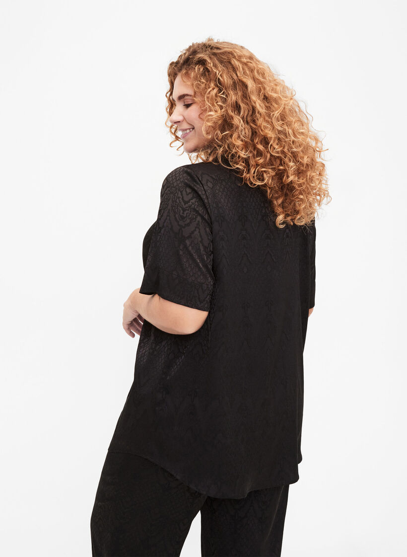 Long-Shirt mit Strukturmuster, Black, Model image number 1