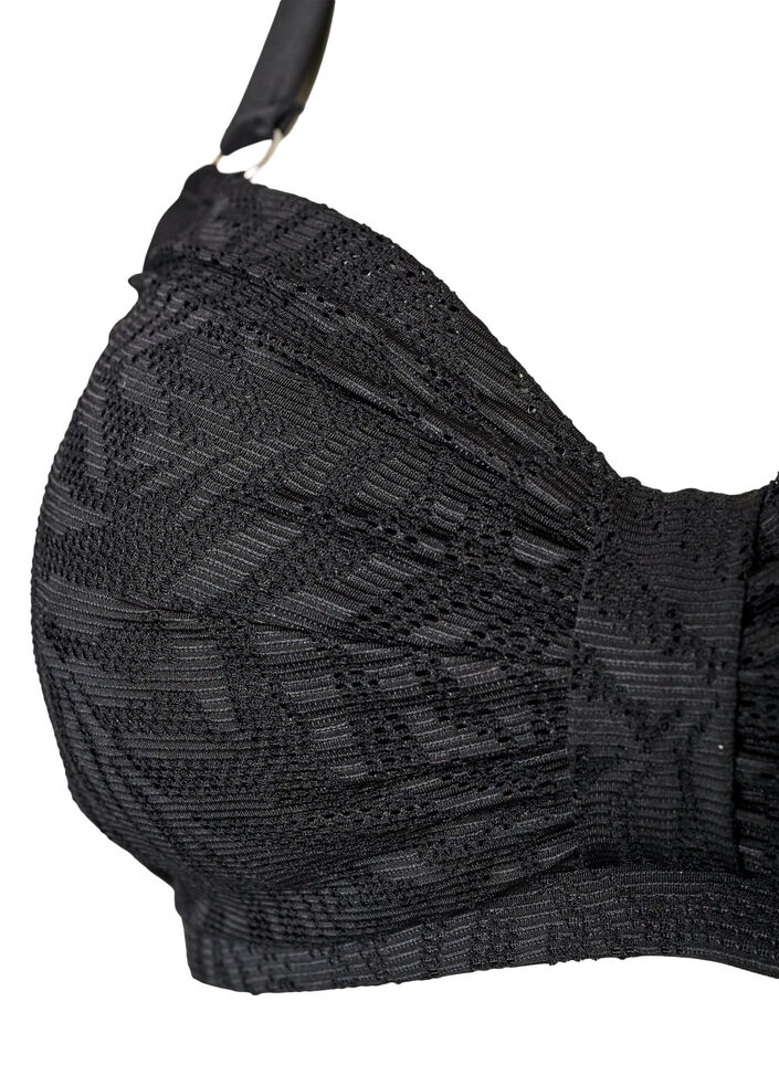 Bikini Top aus strukturiertem Mesh mit herausnehmbaren Einlagen, Schwarz, Packshot image number 2