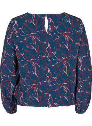 Bedruckte Viskose-Bluse mit Raffung, Dark Blue AOP, Packshot image number 1