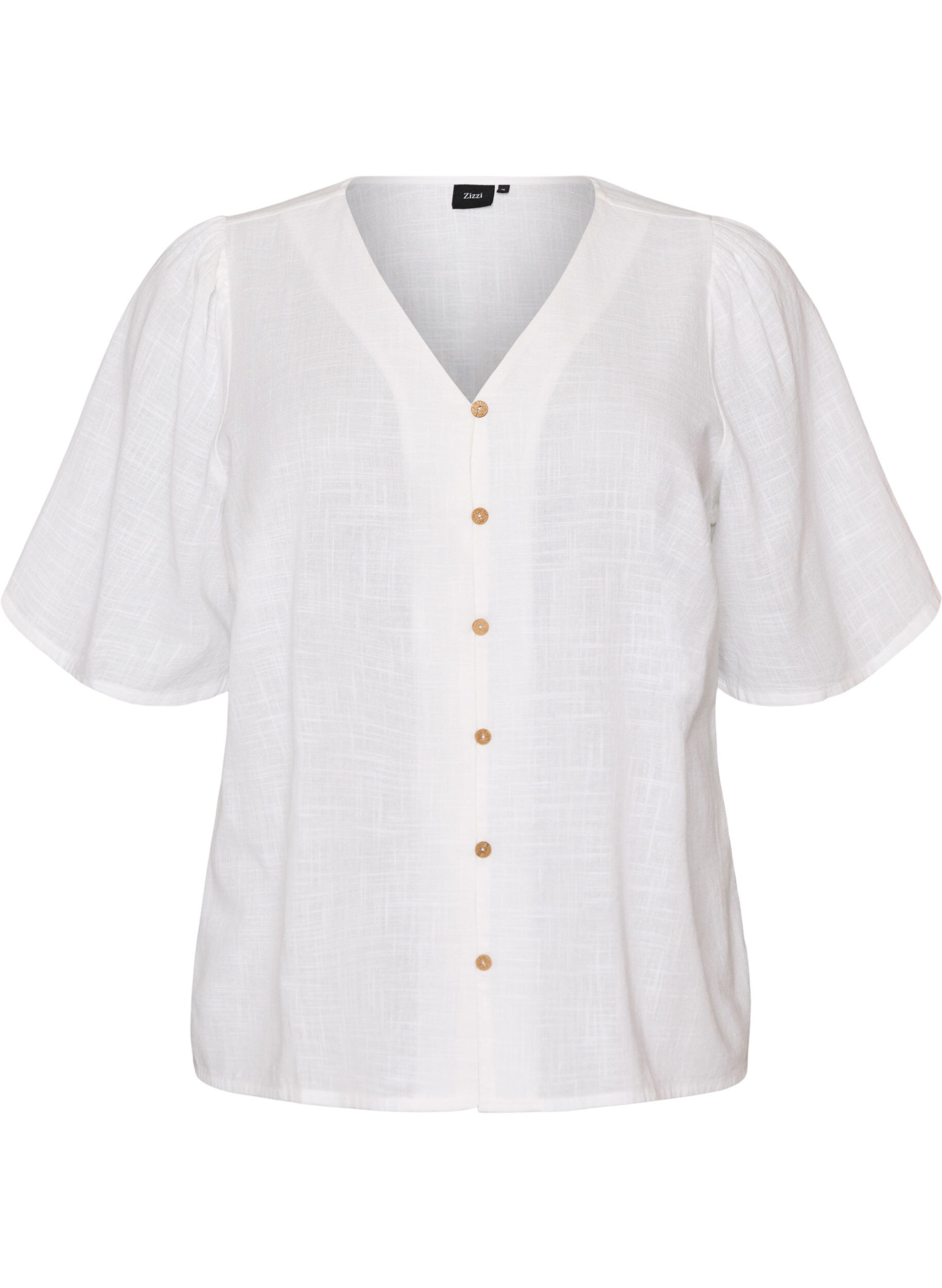 ZizziKurz&auml;rmelige Bluse aus Baumwolle mit V-Ausschnitt, Wei&szlig;, Packshot image number 0