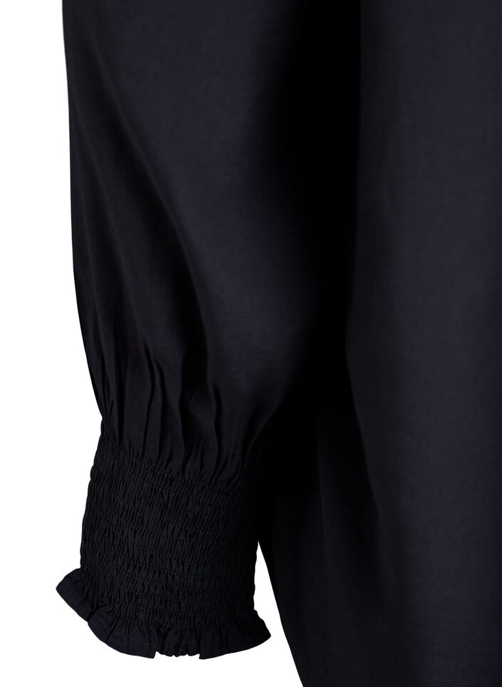 Bluse mit R&uuml;schenkragen und Raffung, Schwarz, Packshot image number 3