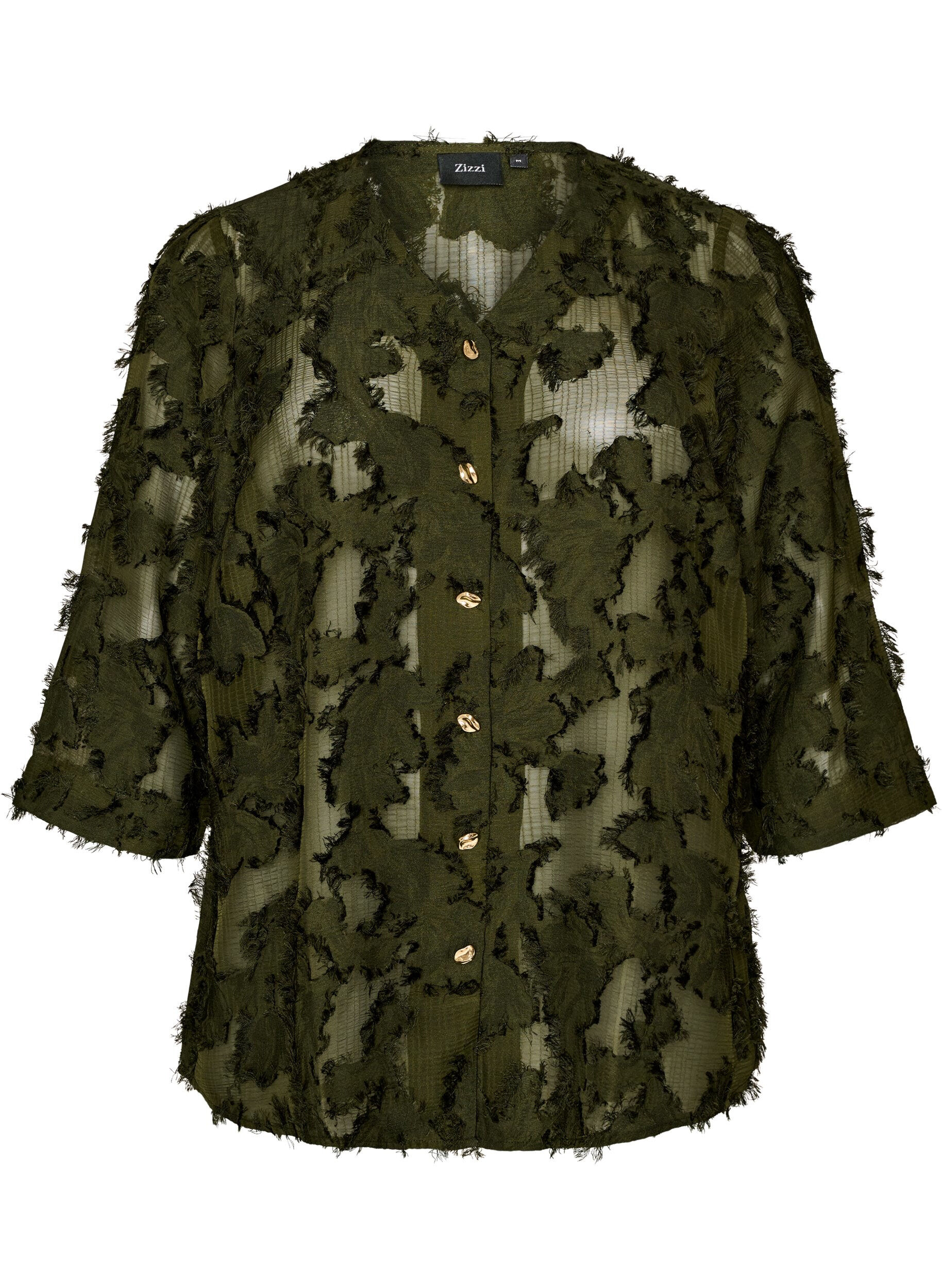 ZizziBluse mit ausgefransten F&auml;den und Struktur, Gr&uuml;n, Packshot image number 0