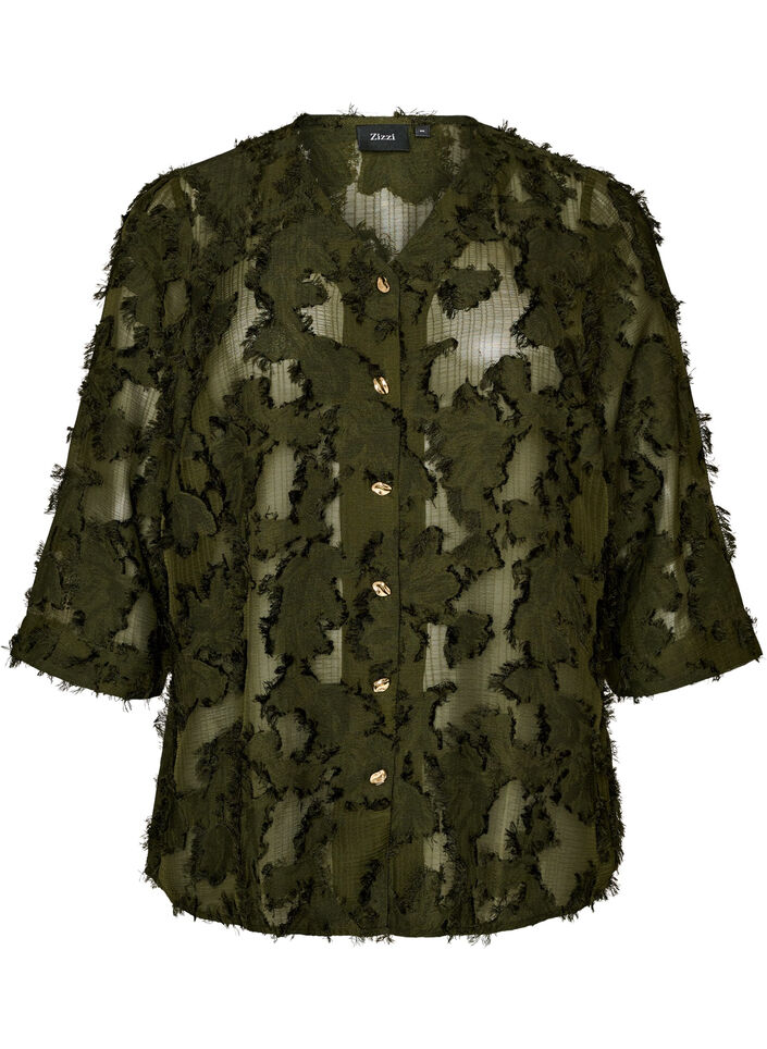 Bluse mit ausgefransten F&auml;den und Struktur, Gr&uuml;n, Packshot image number 0