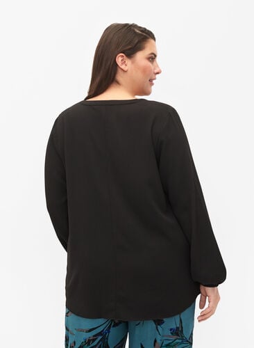 Unifarbene Bluse mit V-Ausschnitt, Black, Model image number 1
