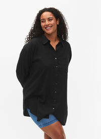 Langer Hemd aus Leinen-Viskose-Mischung, Black, Model