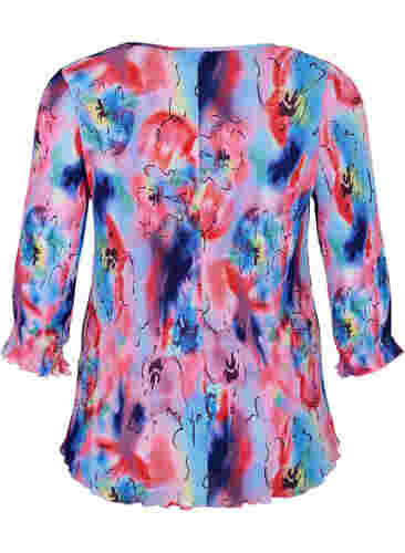 Plissierte Bluse mit 3/4-Ärmeln, Lavender Space AOP, Packshot image number 1