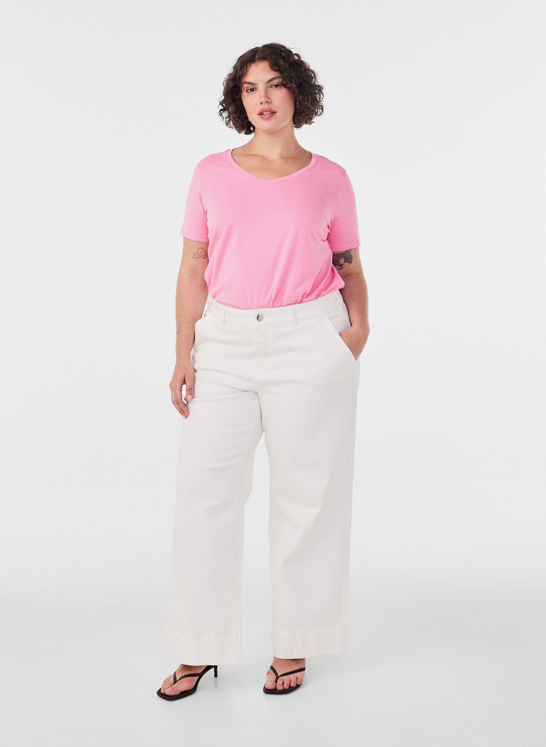 ZizziEinfarbiges basic T-Shirt aus Baumwolle, Pink, Model image number 1