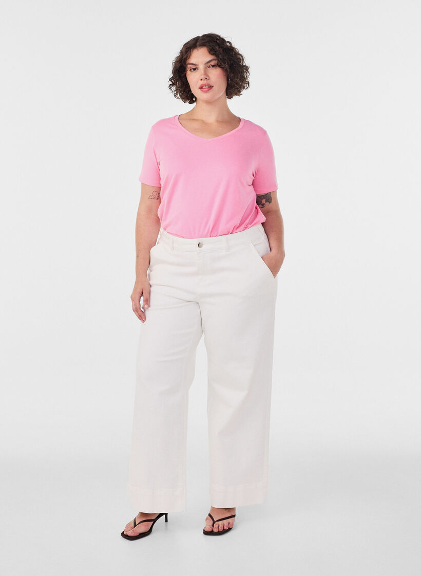 Einfarbiges basic T-Shirt aus Baumwolle, Pink, Model image number 1