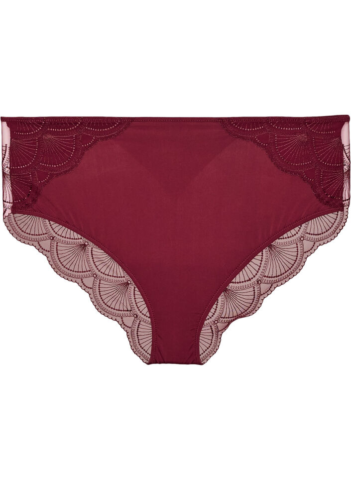 Slip mit Mesh und besticktem Spitzenbesatz, Rot, Packshot image number 0