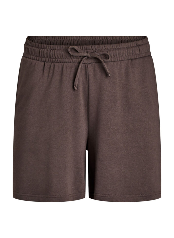Hoch taillierte Sweatshorts mit Taschen, Braun, Packshot image number 0