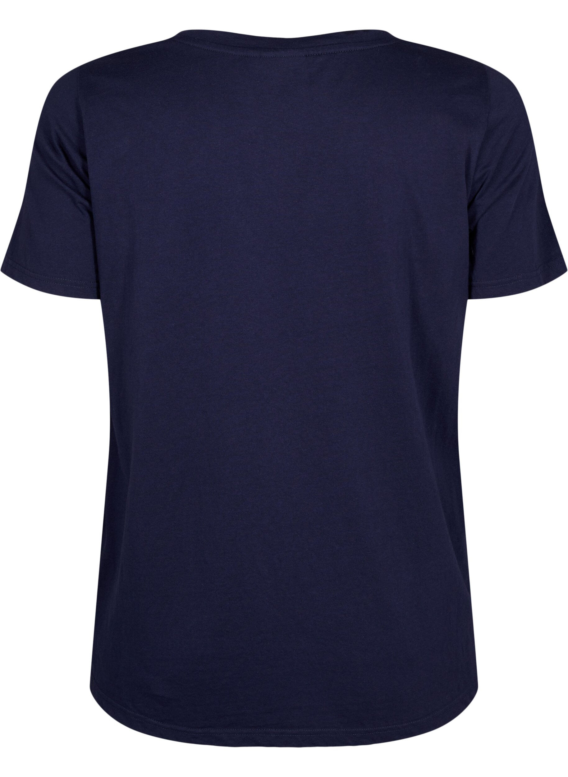 Zizzi T-Shirt aus Baumwolle mit Textmotiv, Evening Blue w. 58, Packshot image number 1
